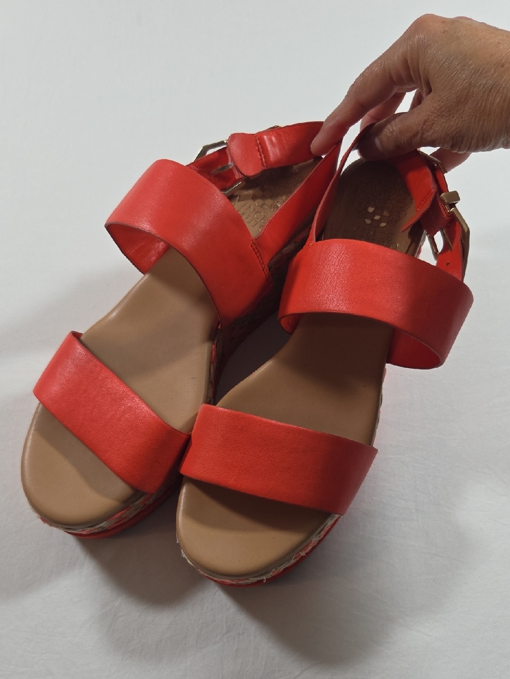 Vince Camuto Miapella Leather Strappy Platform Sandals Wedge Comfortable Summer